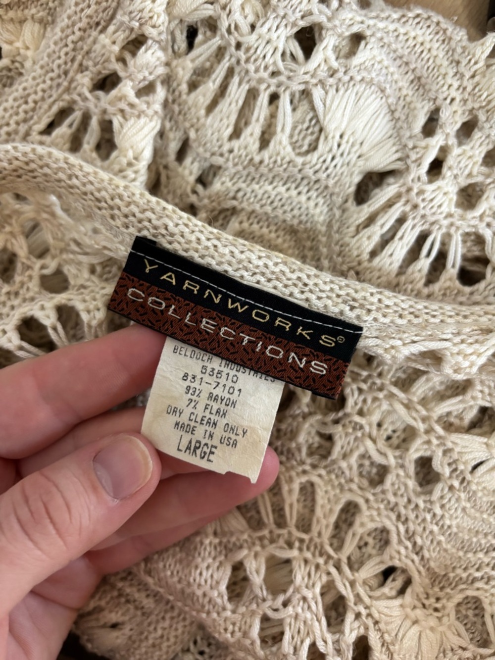 Crochet Open-Front Long Vest in Cream - Picture 5 of 6
